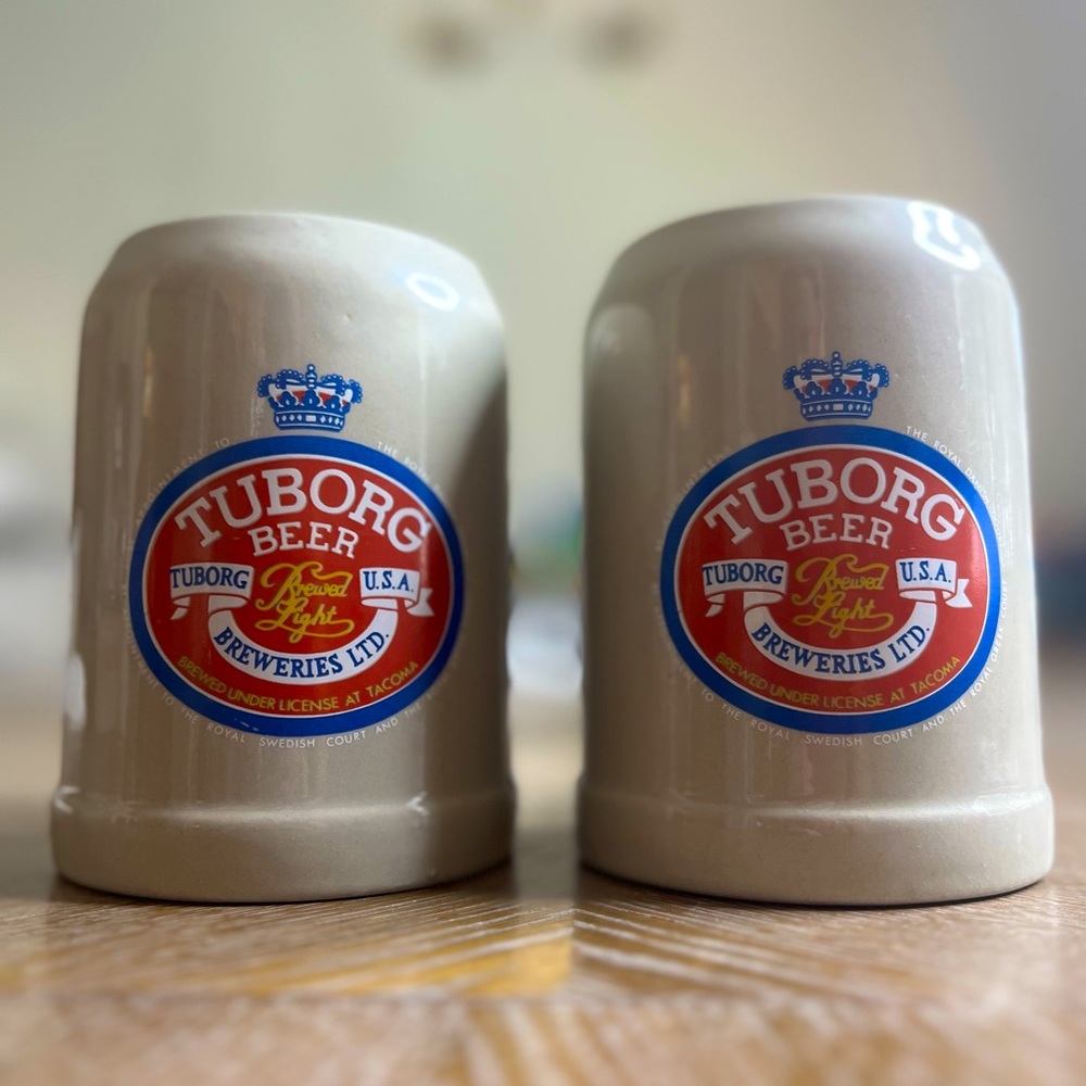 TUBORG Grey Glazed Ceramic Danish Beer Mugs 0.5L Set of 2